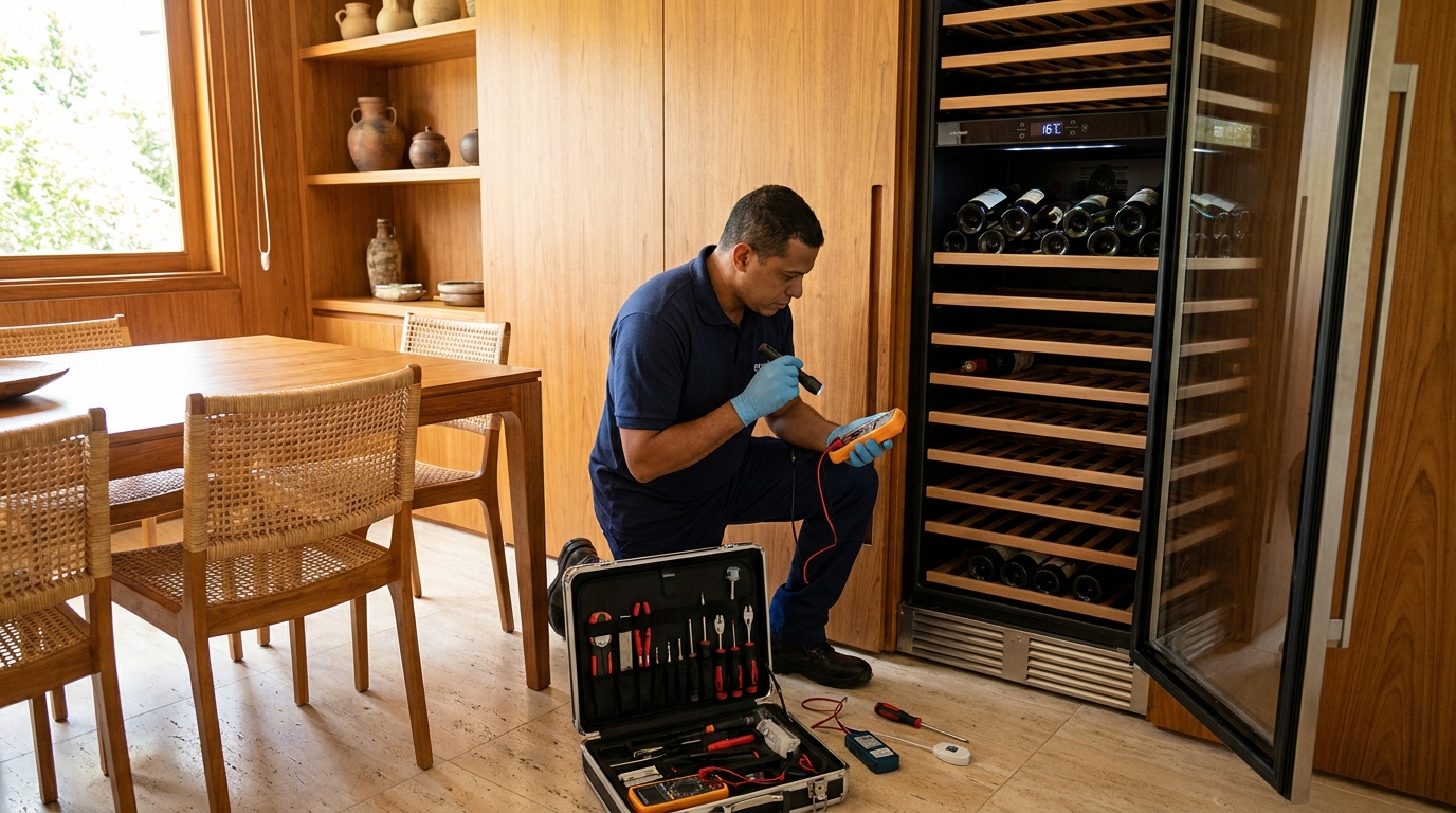 Substituição de termostato em adega climatizada em visita técnica em Piracicaba‑SP